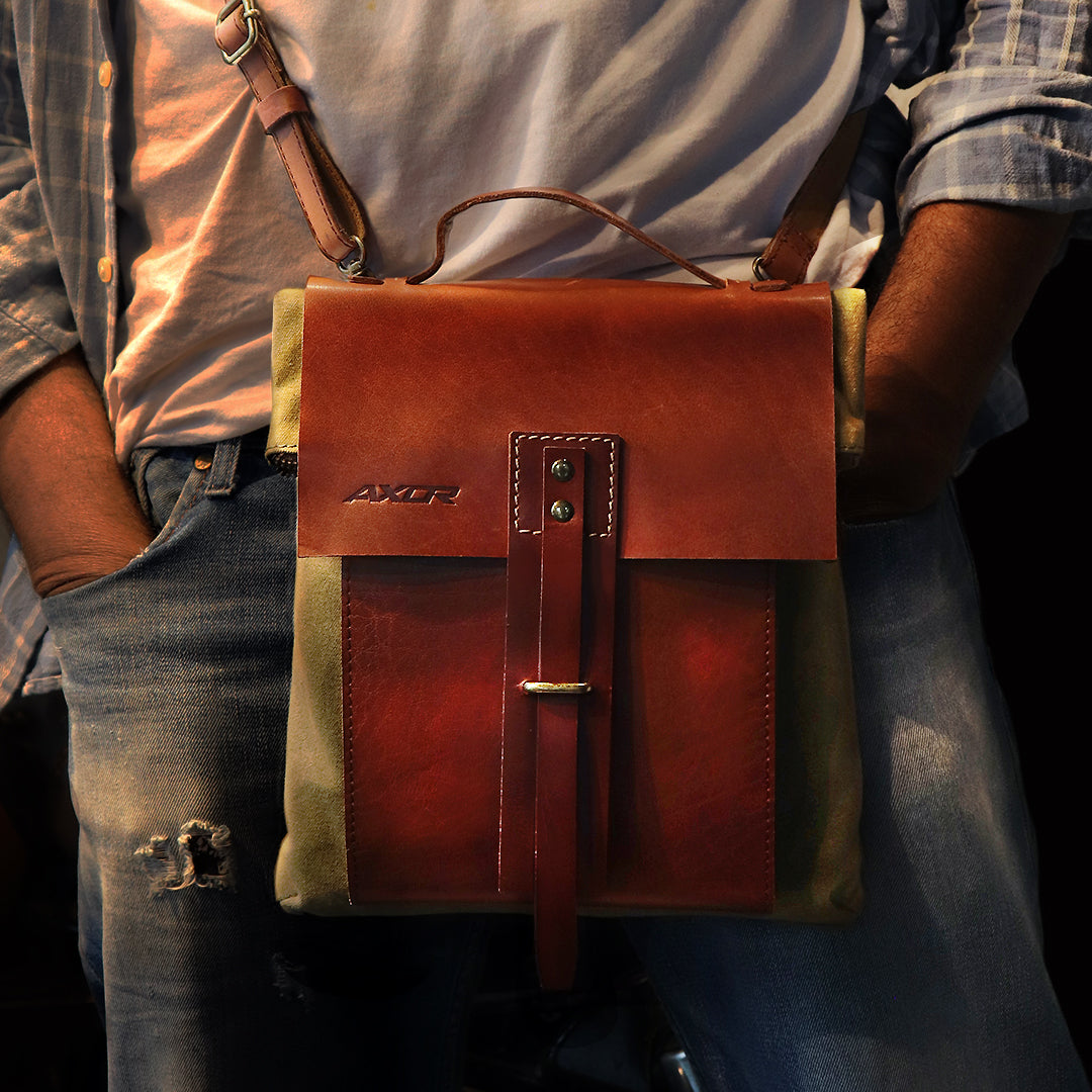 Olive Green with Leather Brown