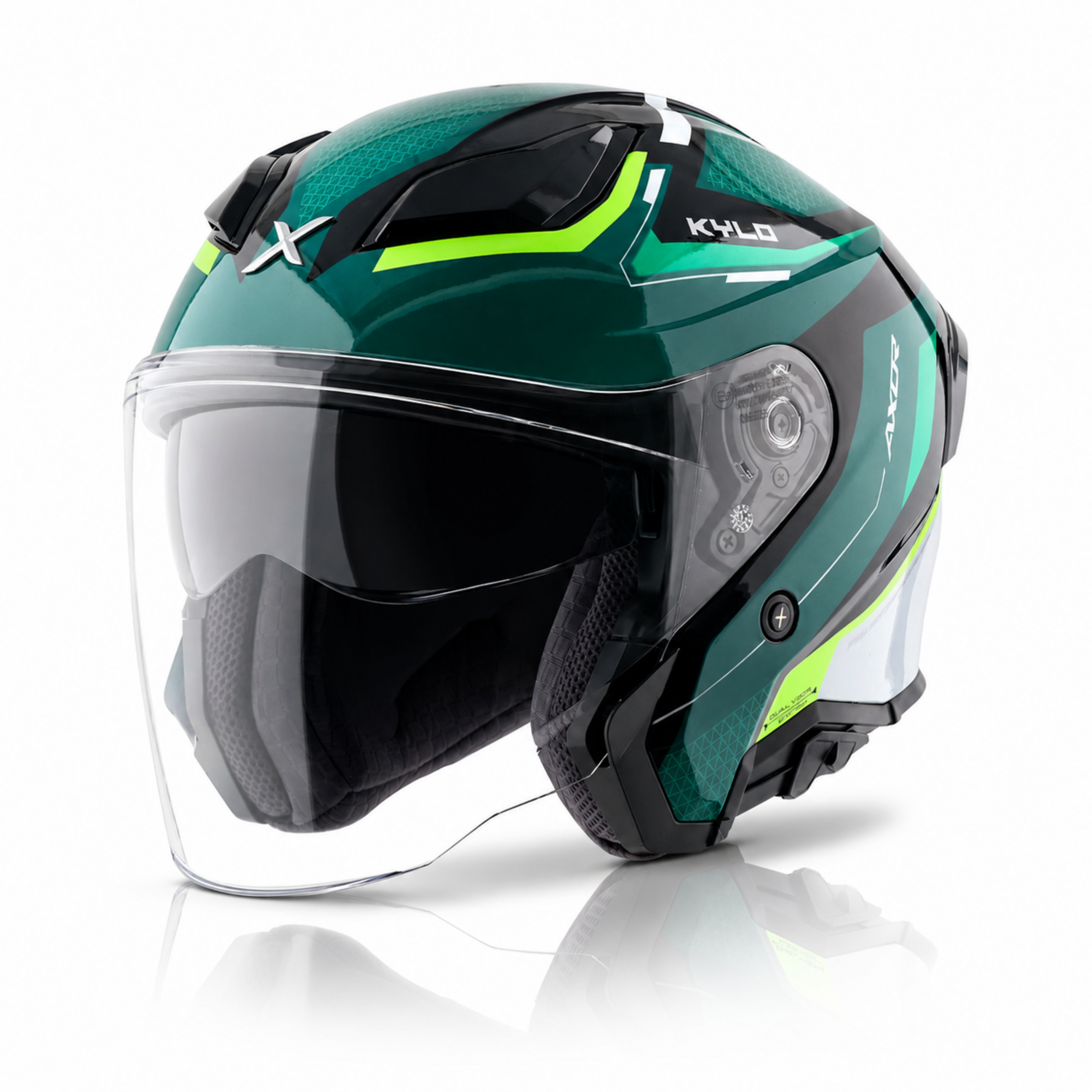 fluorescent green motorcycle helmet J22 Carbon Fluo 2.0 Fluo / Black function red LED rear light (Optional wireless brake light kit available) Raskullz Bolt LED Green Bike